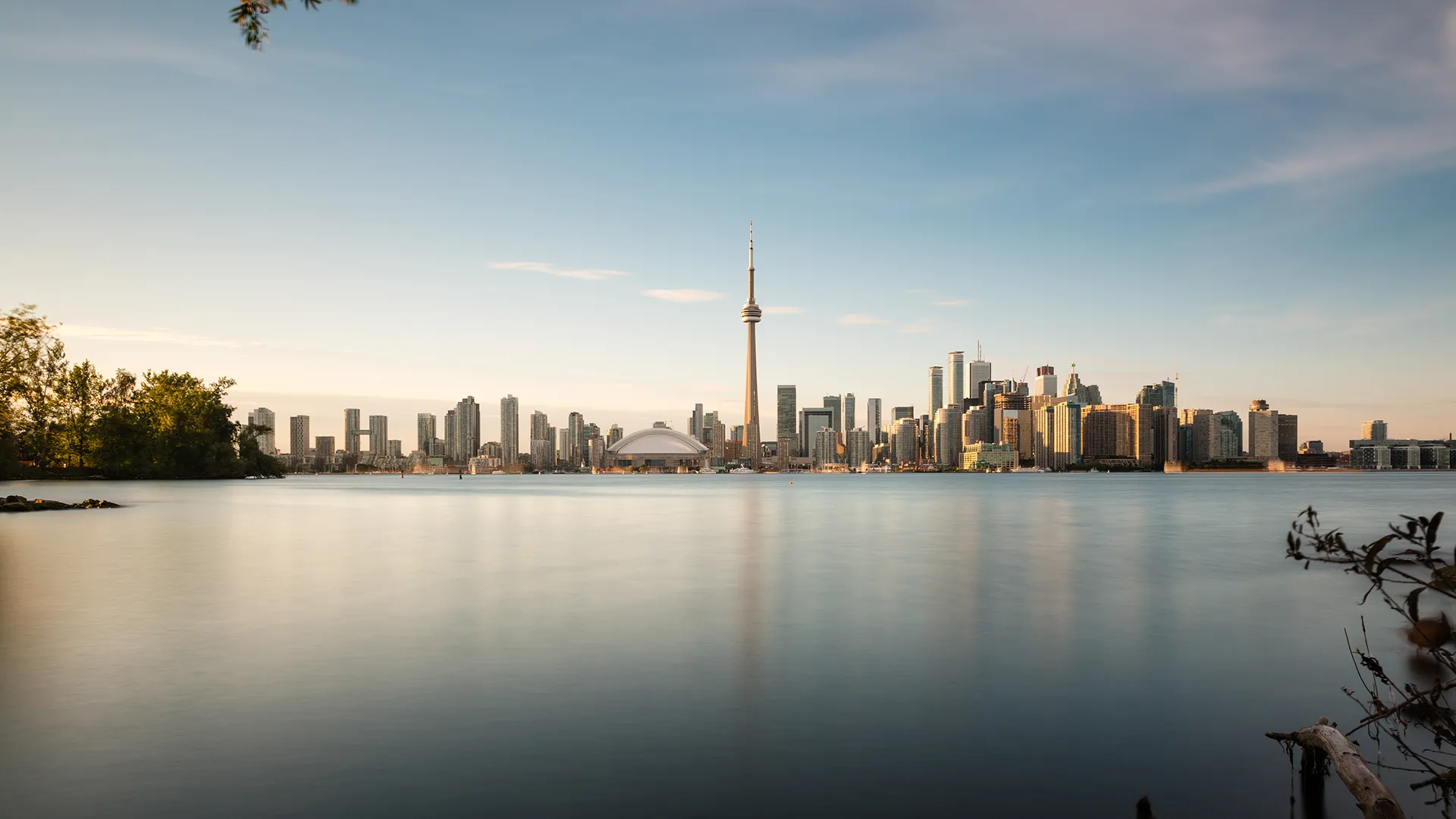 City of Toronto skyline photo taken from Oakville. Lake Ontario in the foreground