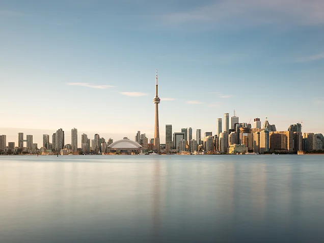 City of Toronto skyline photo taken from Oakville. Lake Ontario in the foreground